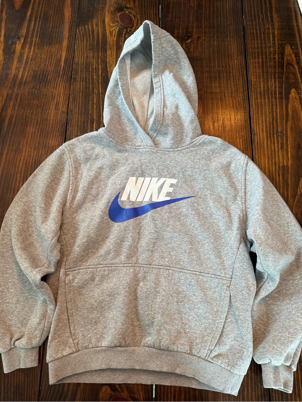 Nike Kids Gray Hoodie with Blue Swoosh Logo